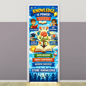 "Knowledge is Power" -Door sticker on paper