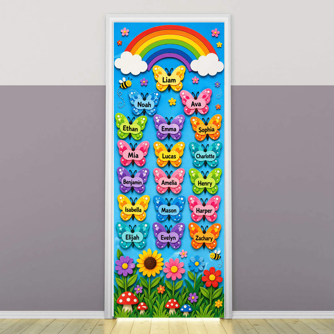 "Rainbow Butterfly theme" -Door sticker on paper