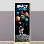 "Space Explorers" -Door sticker on paper