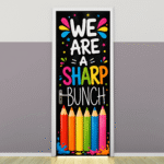 "We are a sharp bunch" -Door sticker on paper