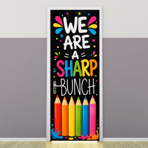 "We are a sharp bunch" -Door sticker on paper