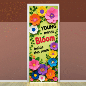 "Young minds bloom inside this room" - Door Sticker on paper