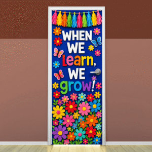 "When we learn we grow" -Door sticker on paper