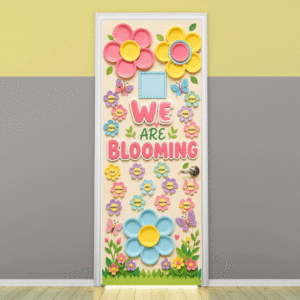 "We are Blooming" -Door sticker on paper