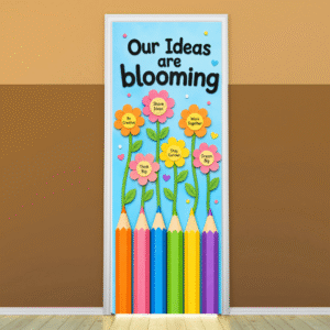 "Our Ideas are blooming" -Door sticker on paper