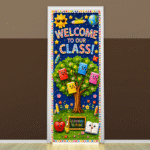"Welcome to our class" -Door sticker on paper