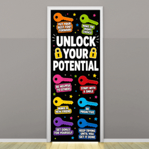 "Unlock your Potential" -Door sticker on paper