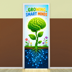 "Growing smart mind" -Door sticker on paper
