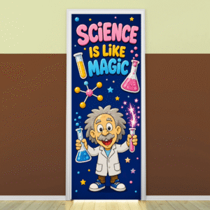 "Science is like Magic" -Door sticker on paper