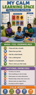 "My calm learning space" -Door sticker on paper
