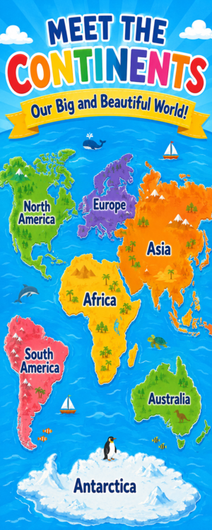 "Meet the Continents" -Door sticker on paper