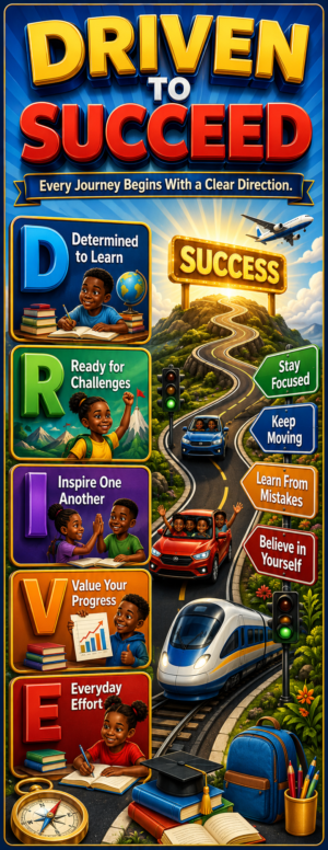 "Driven to succeed" -Door sticker on paper