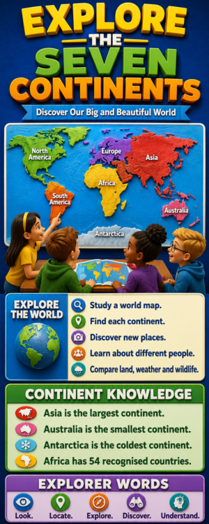 "Explore the seven continents" -Door sticker on paper