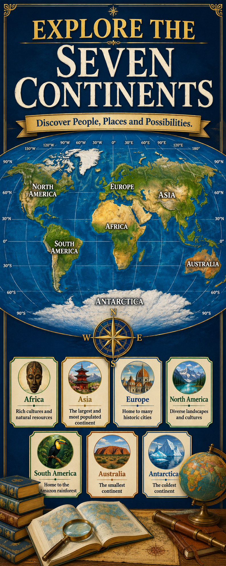 "Explore the seven continents" - Door Sticker on paper