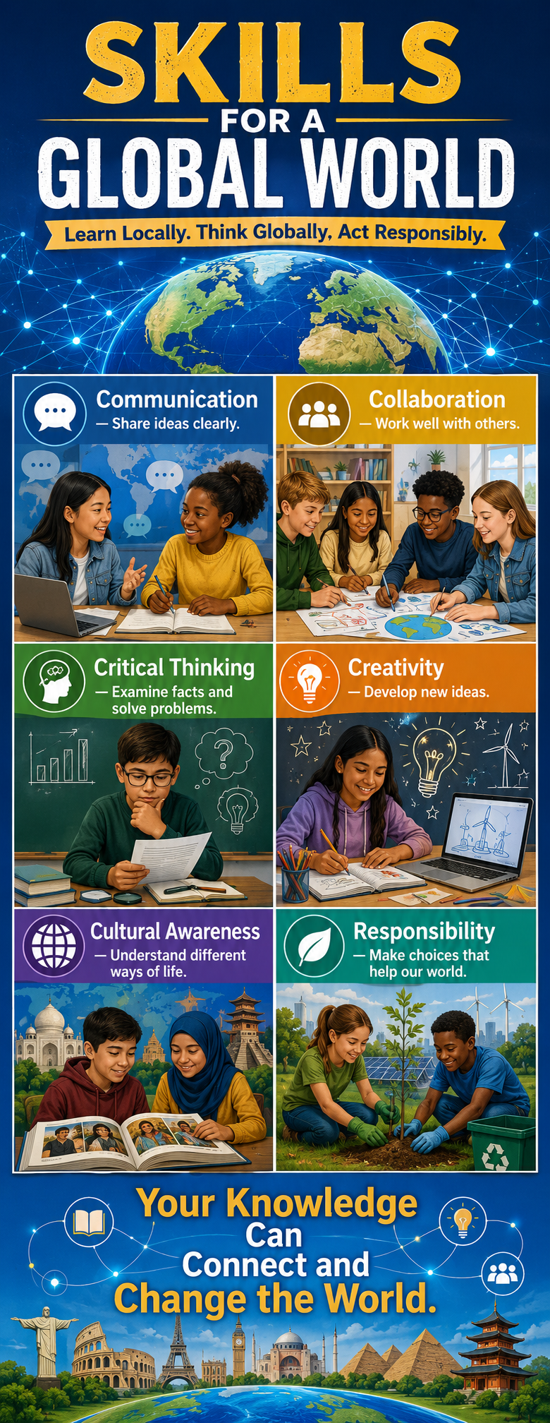 "Skills for a global world" -Door sticker on paper