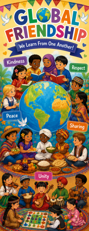 "Global Friendship" -Door sticker on paper