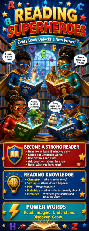 "Reading Superheroes" -Door sticker on paper