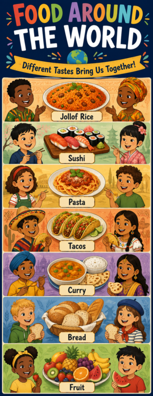 "Food around the world" -Door sticker on paper