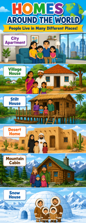 "Homes around the wold" -Door sticker on paper